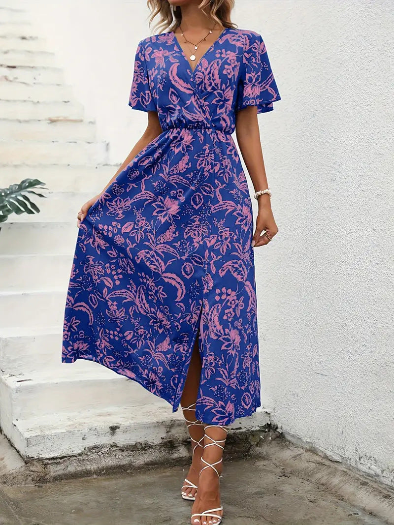Damen Elegantes Maxikleid mit floralem Print und Taillierung Sovae