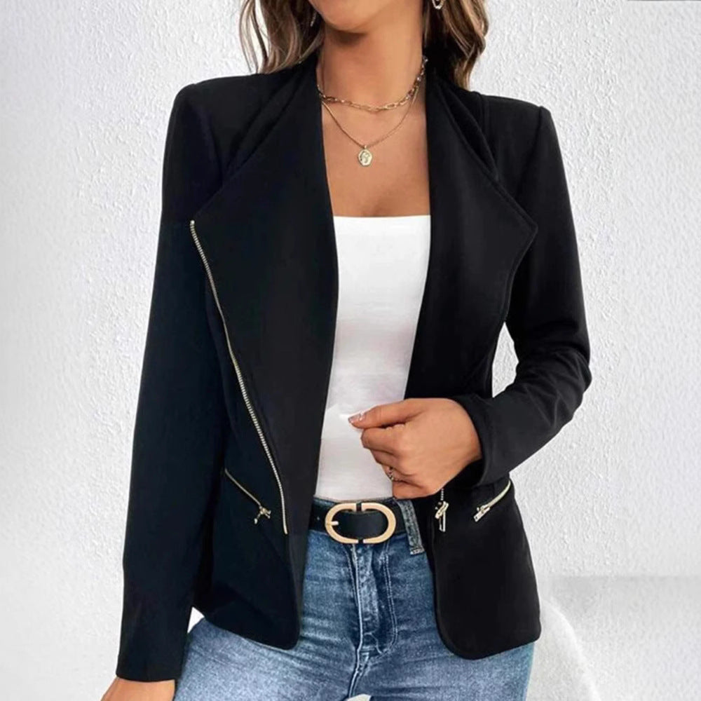 Damen eleganter Blazer mit asymmetrischem Reißverschluss Sovae