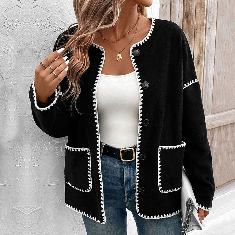 Damen lässige oversized Jacke mit kontrastreichem Saum Sovae