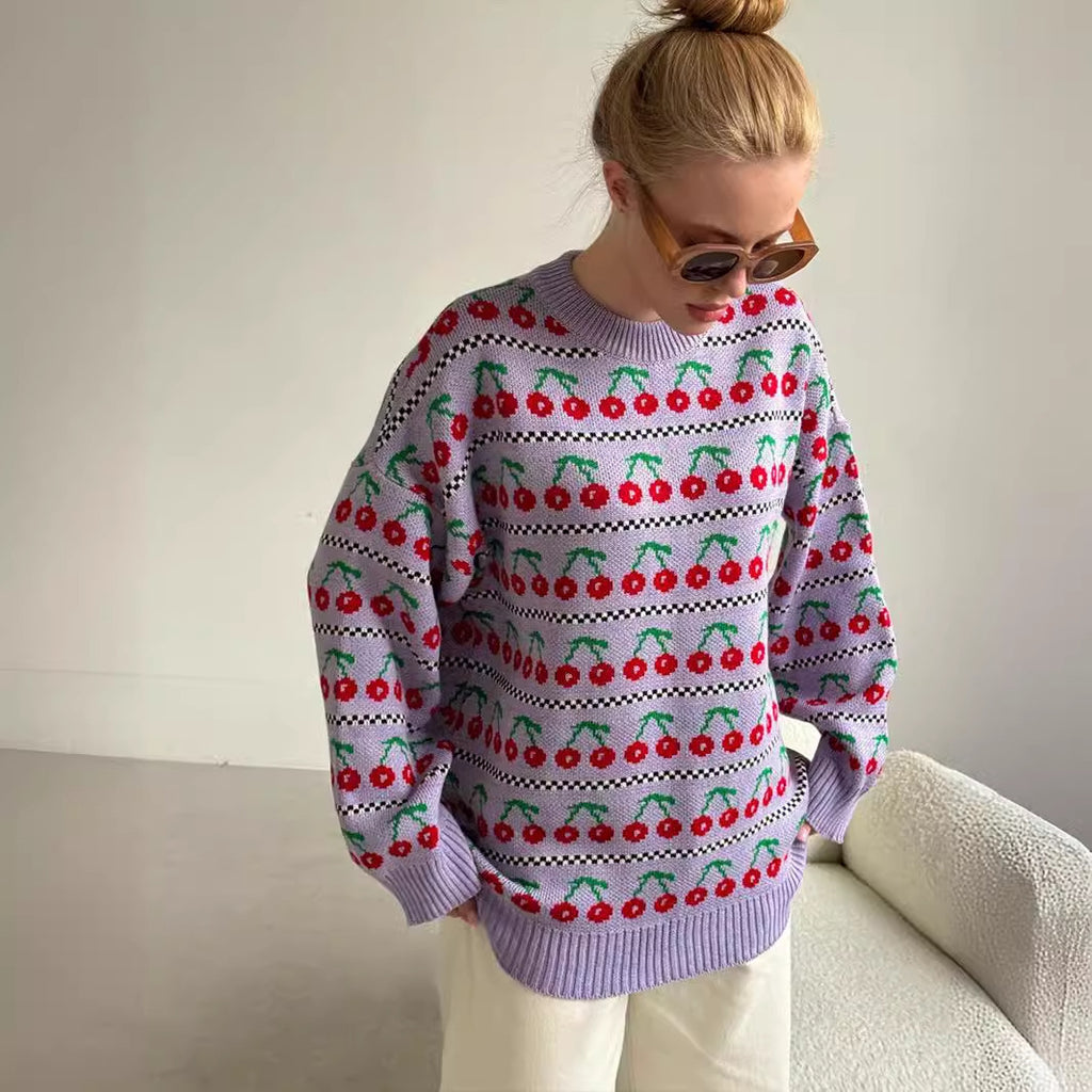 Damen Gemusterter Pullover mit fruchtigem Design Sovae
