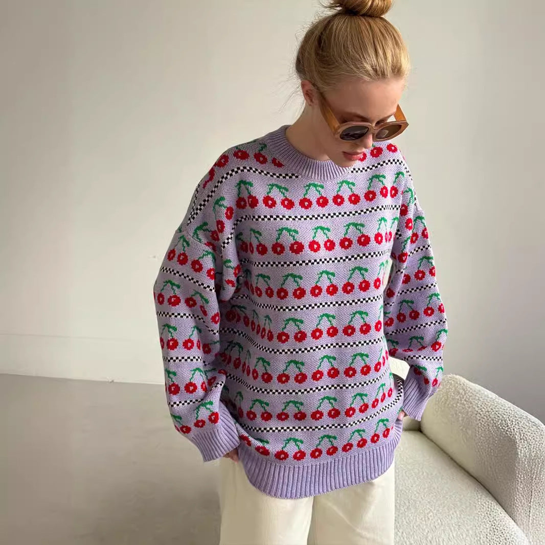 Damen Gemusterter Pullover mit fruchtigem Design Sovae