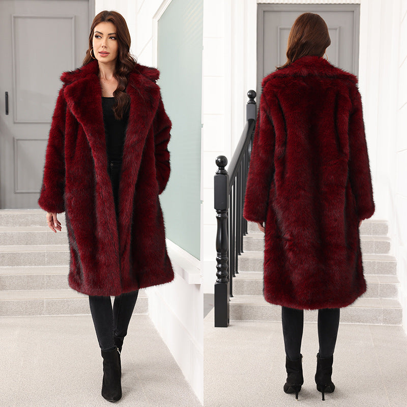 Damen Modischer Oversized Pelzmantel mit Kapuze Sovae