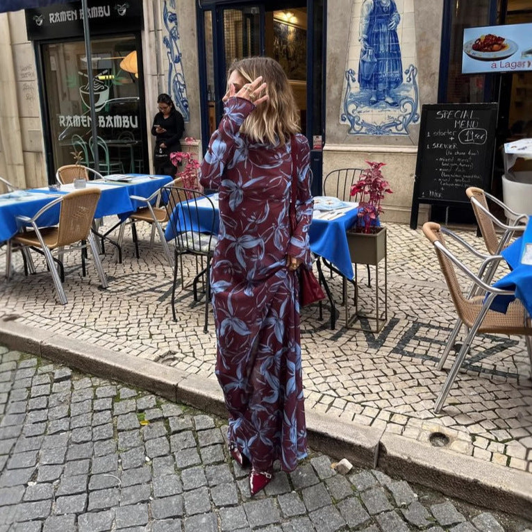 Dame Langärmliges Maxikleid mit Blumenmuster und elegantem U-Ausschnitt Sovae