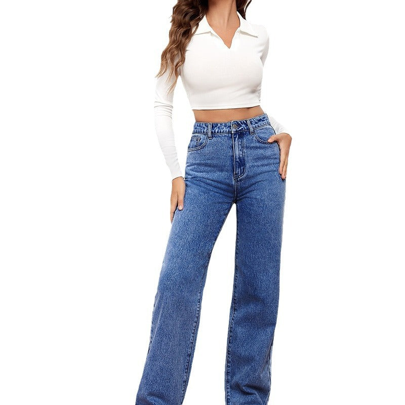 Damen Weitgeschnittene Hochbundjeans Sovae