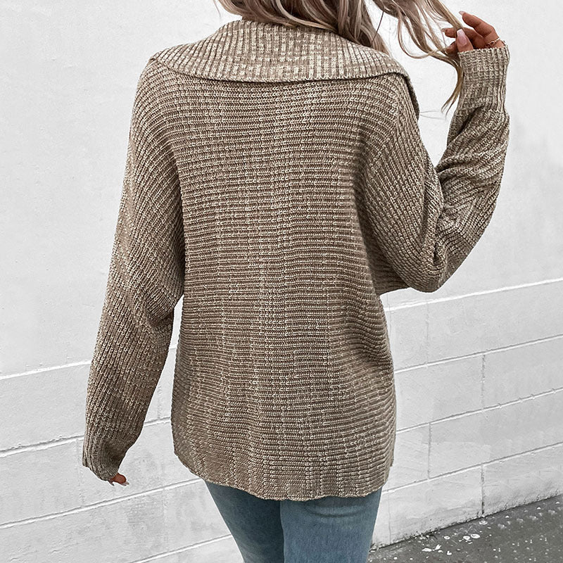 Damen stylischer Strickpullover mit tiefem V-Ausschnitt und überschnittenen Ärmeln Sovae