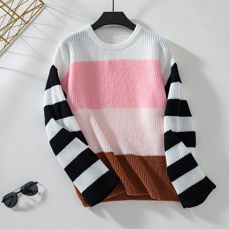 Damen modischer Pullover mit lässigem Streifenmuster und weitem Schnitt Sovae