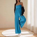 Damen eleganter Jumpsuit mit weit geschnittenem Bein und verstellbaren Trägern Sovae