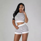 Damen sportliches Kurzarm-Set mit grafischem Muster Sovae