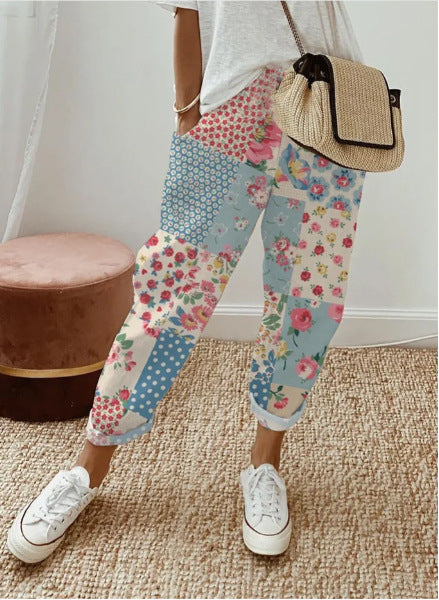 Damen lockere Blumenmuster-Haremshose Sovae