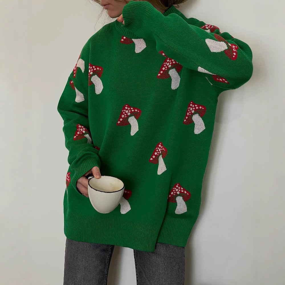Damen Pullover mit verspielten Pilzstickereien Sovae