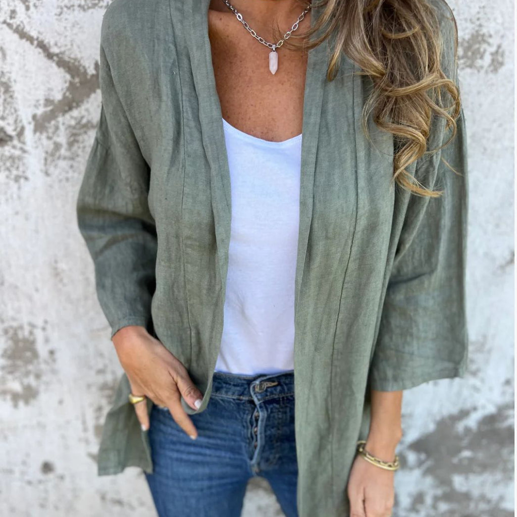 Damen lockere Leinenjacke mit innovativem Schnitt Sovae