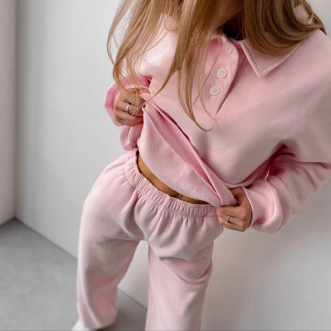 Damen lässiger und modischer Oversized Jogginganzug mit Knopfleiste Sovae