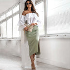 Damen Strickrock mit Knopfdetail und Schlitz Sovae