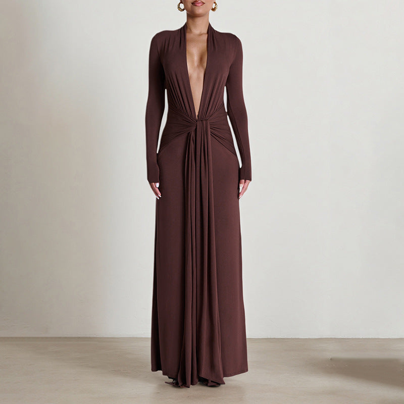 Damen elegantes Wickelkleid mit tiefem V-Ausschnitt und Knotted Detail Sovae