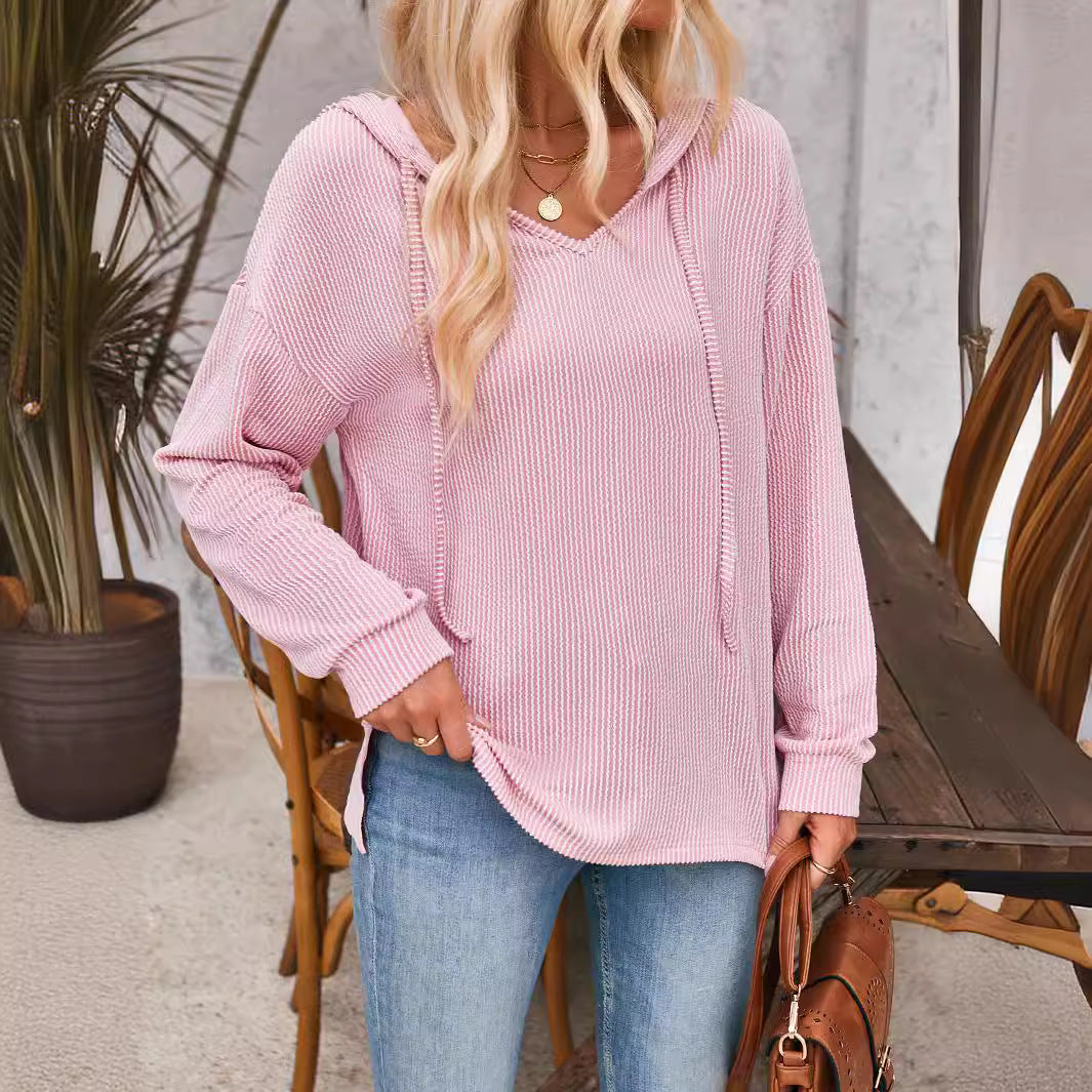 Damen Hoody mit V-Ausschnitt und Seitenschlitzen Sovae