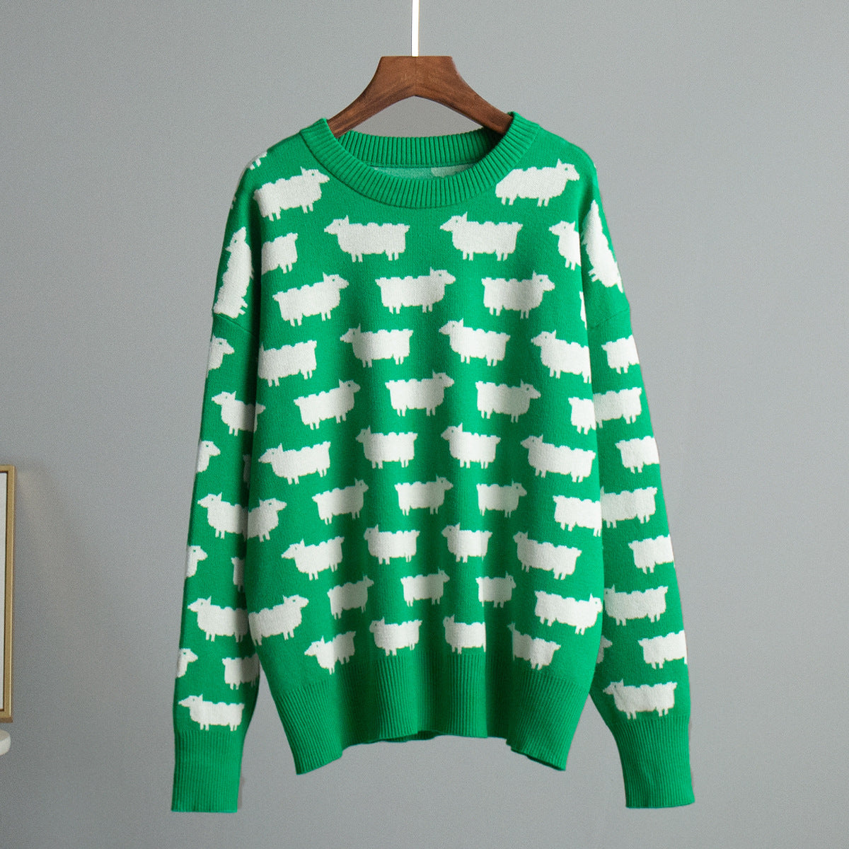 Damen Gemusterter Strickpullover mit Schafmotiven Sovae