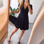 Damen Wickelkleid mit schwingendem Rock und dekorativem Bindegürtel Sovae