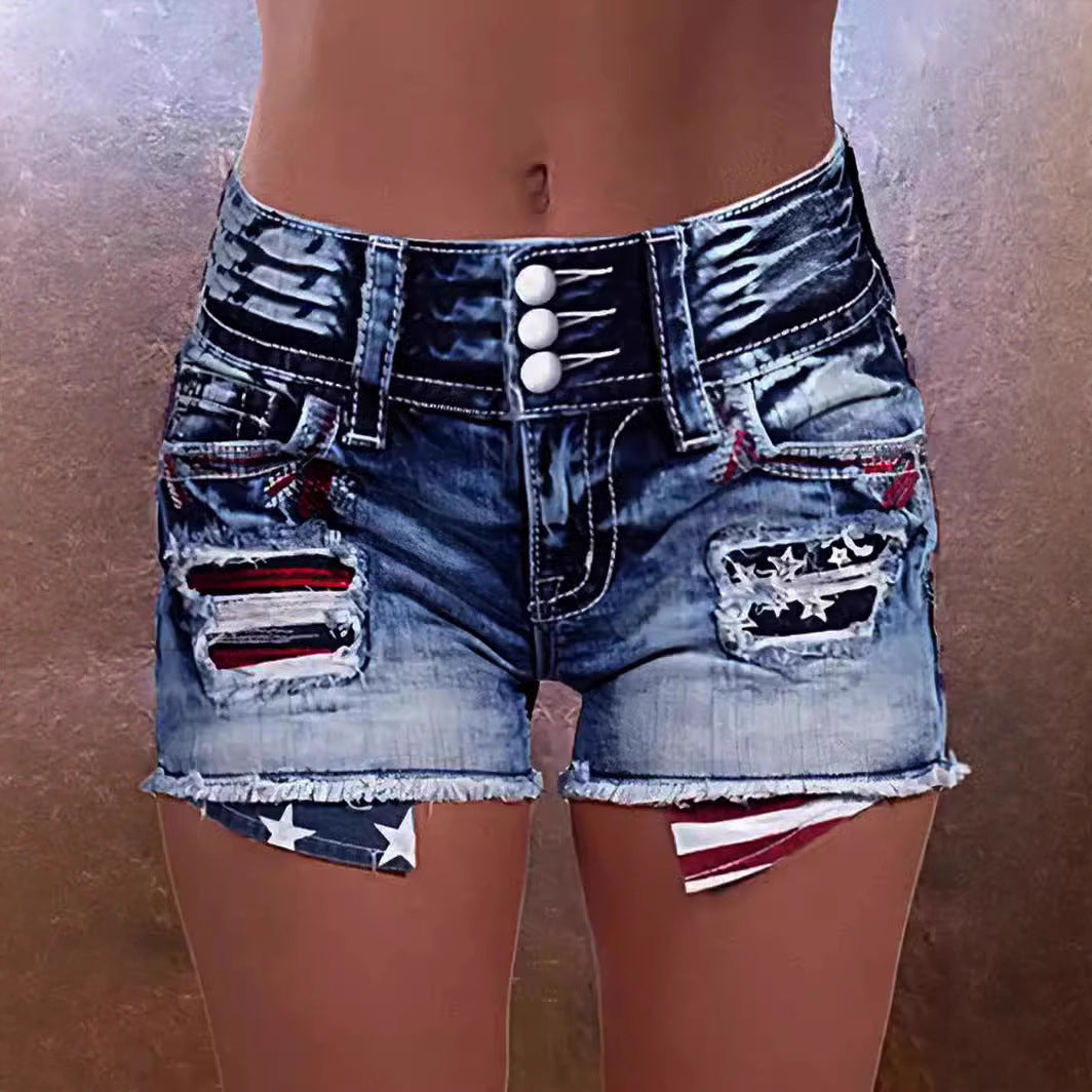 Damen Trendige High-Waist Jeans-Shorts mit fransigen Säumen Sovae