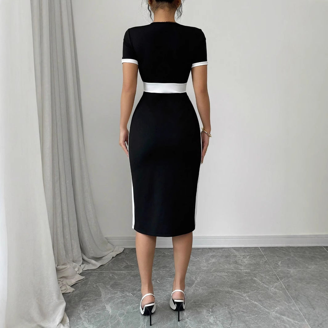 Damen figurbetontes Midi-Kleid mit Kontrastdetails Sovae