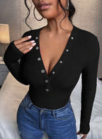 Damen Langarmbody mit Knopfleiste Sovae