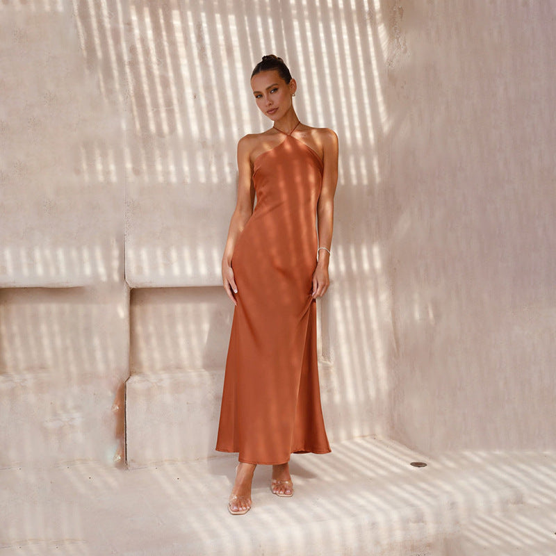 Damen elegantes Maxikleid mit Spaghettiträgern und fließendem Schnitt Sovae