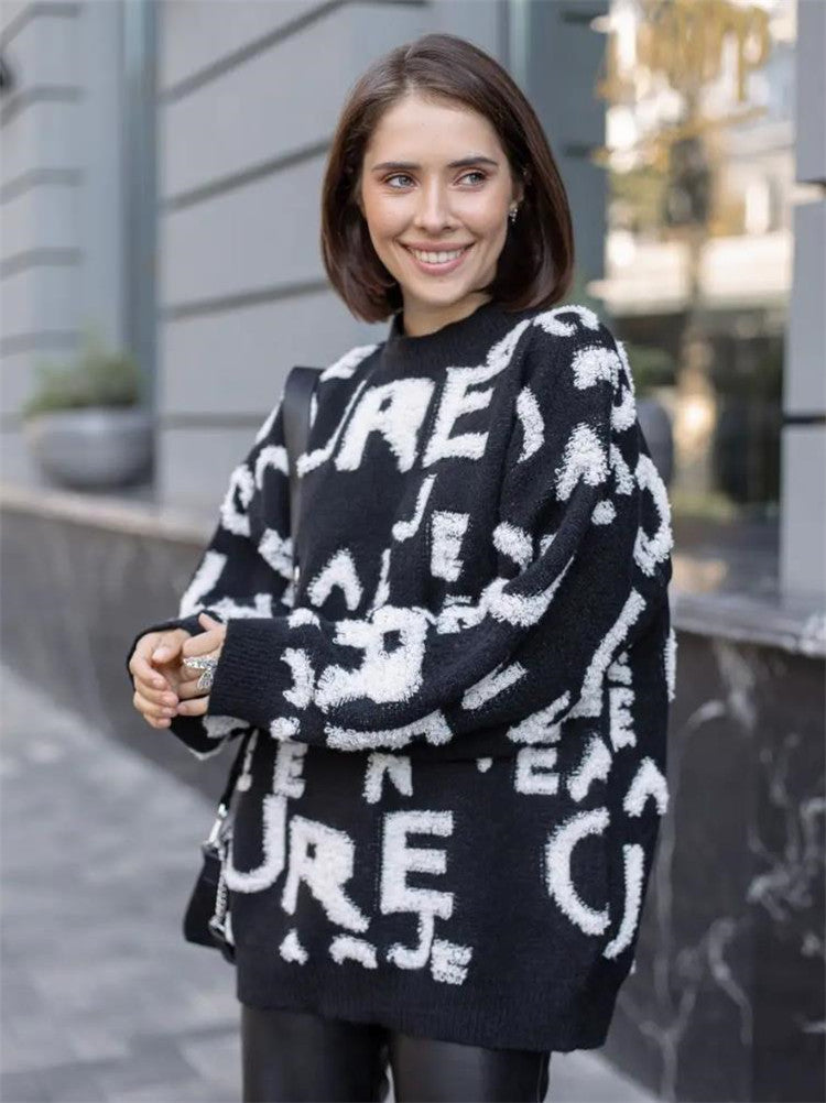 Damen Oversized Strickpullover mit auffälligem Schriftzug und lässiger Passform Sovae