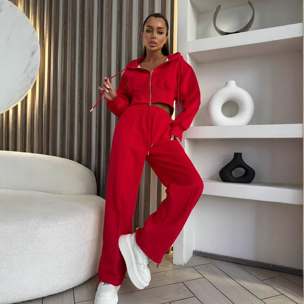 Damen Sportliches Crop-Set mit Reißverschluss und weitem Schnitt Sovae