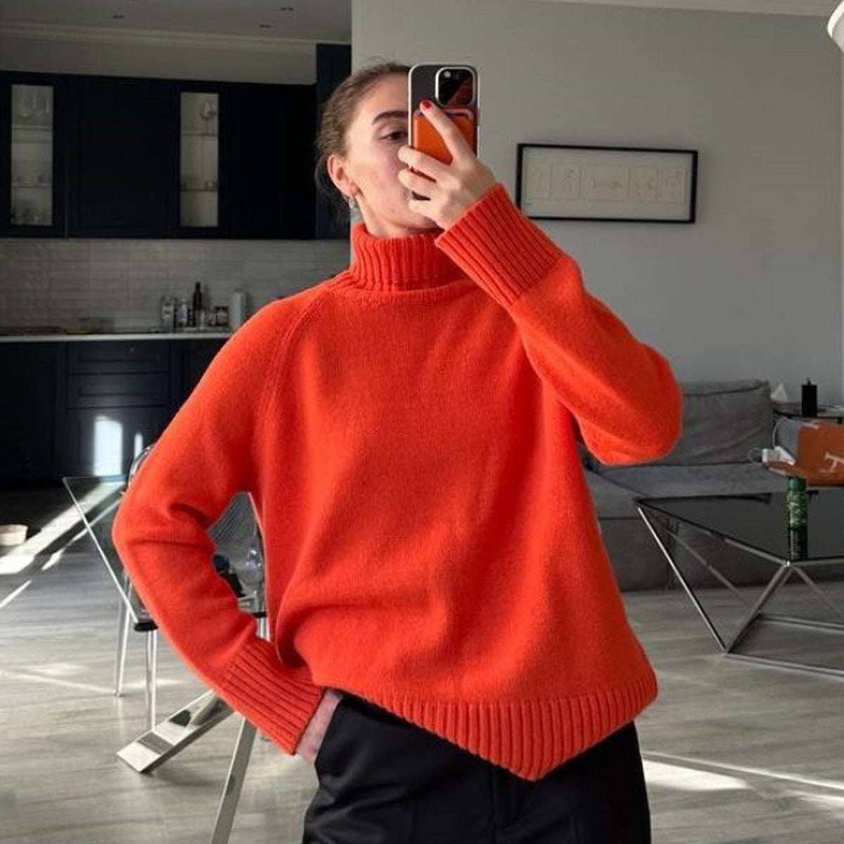 Damen Feinstrickpullover mit hohem Kragen Sovae