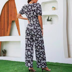 Damen Eleganter Langarm-Jumpsuit mit floralem Muster Sovae