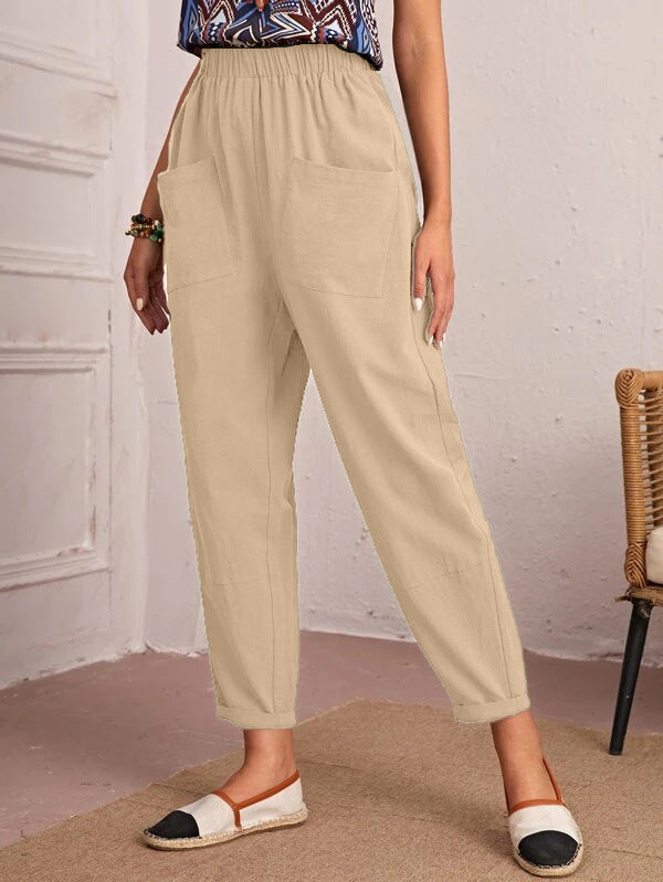 Damen Bequeme Sommerhose mit elastischem Bund und praktischen Taschen Sovae