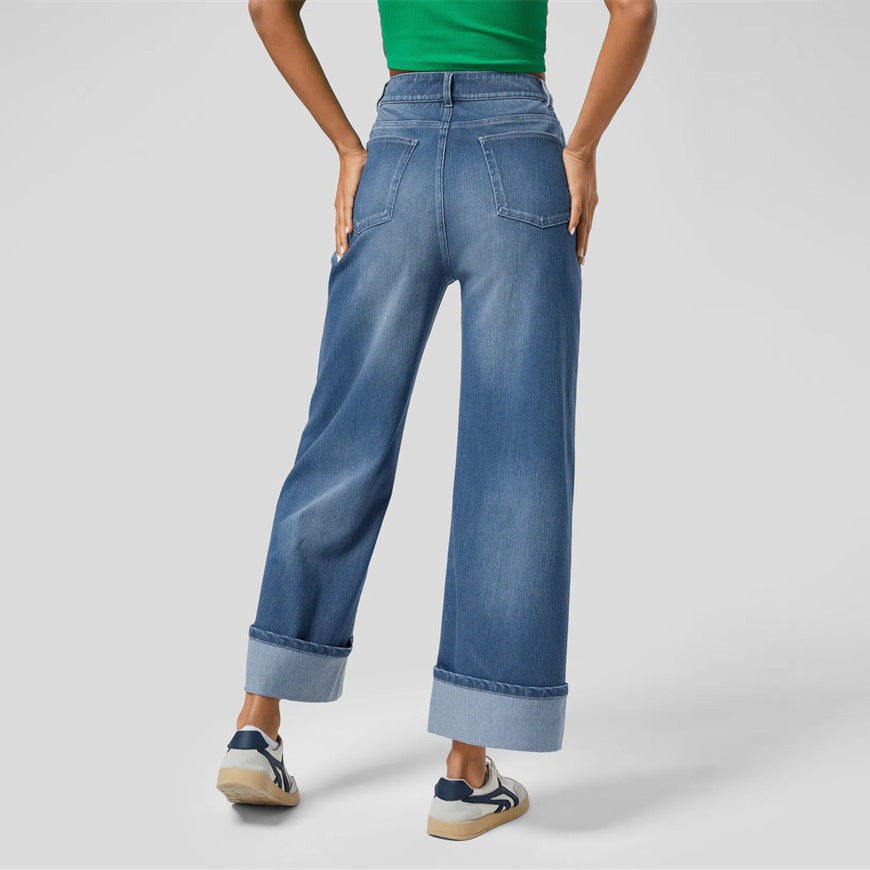 Damen Moderner High-Waist Culotte Jeans Sovae