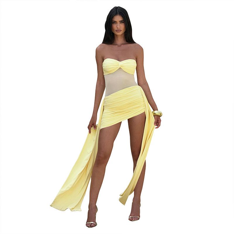 Damen Strapless Wickelkleid mit Drapierungen Sovae