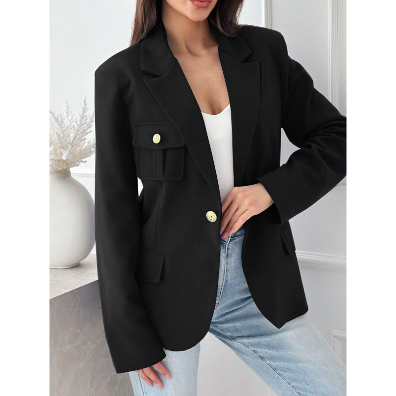 Damen modischer Blazer mit praktischen Taschen und eleganten Knopfdetails Sovae