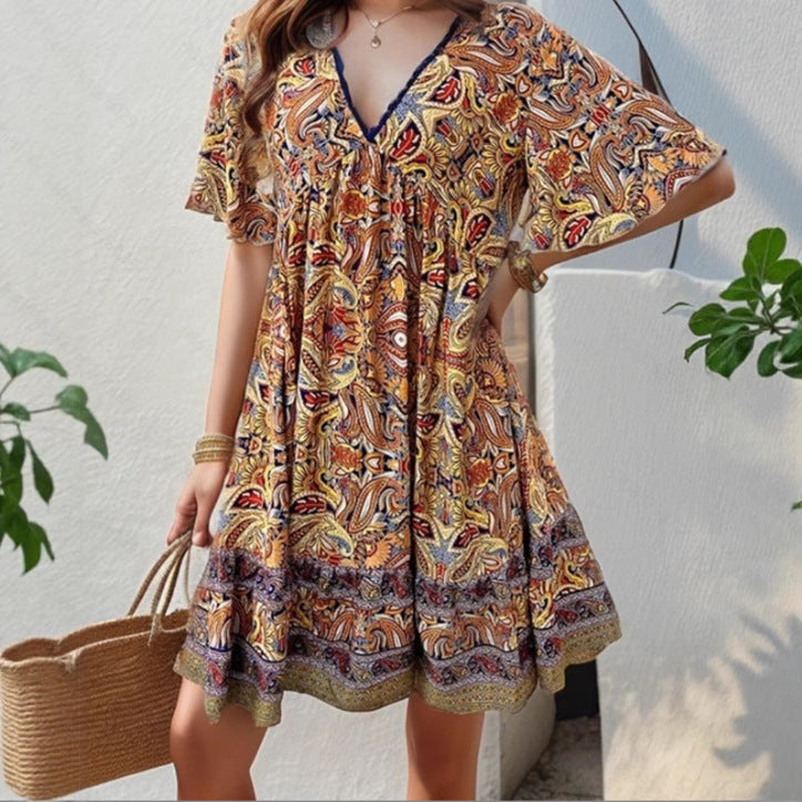 Damen luftiges Kurzarmkleid mit floralem Design Sovae