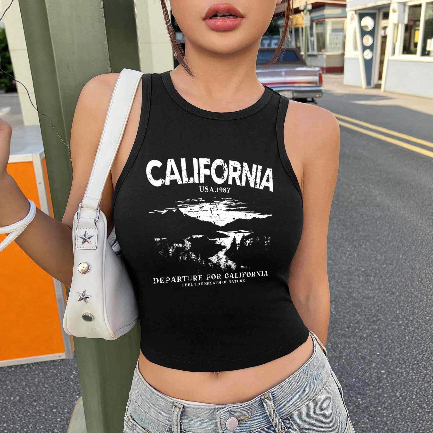 Damen Sportliches Cropped Tanktop mit Cocktailmotiv Sovae