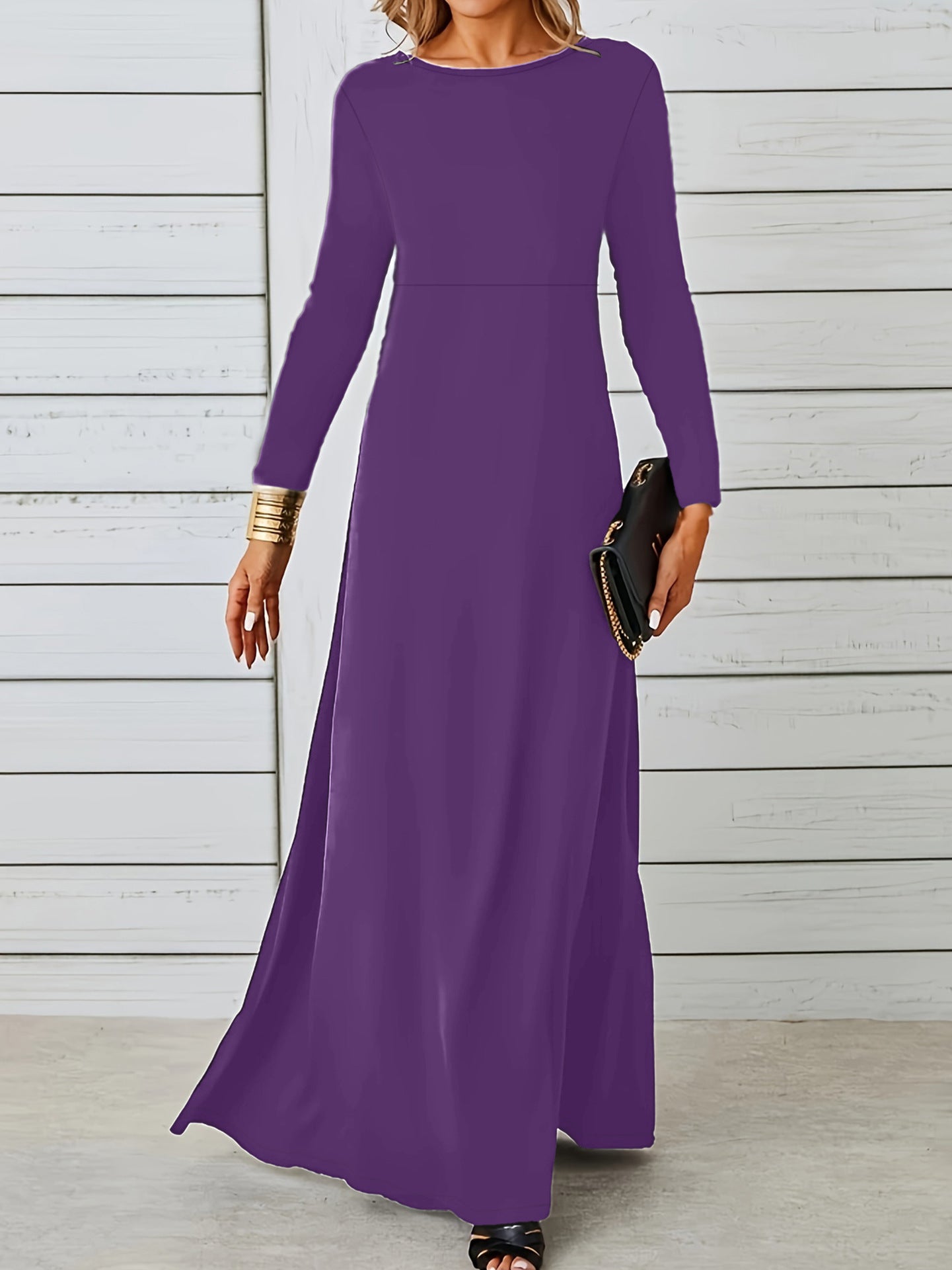 Damen elegantes Maxikleid mit langen Ärmeln und fließendem Schnitt Sovae