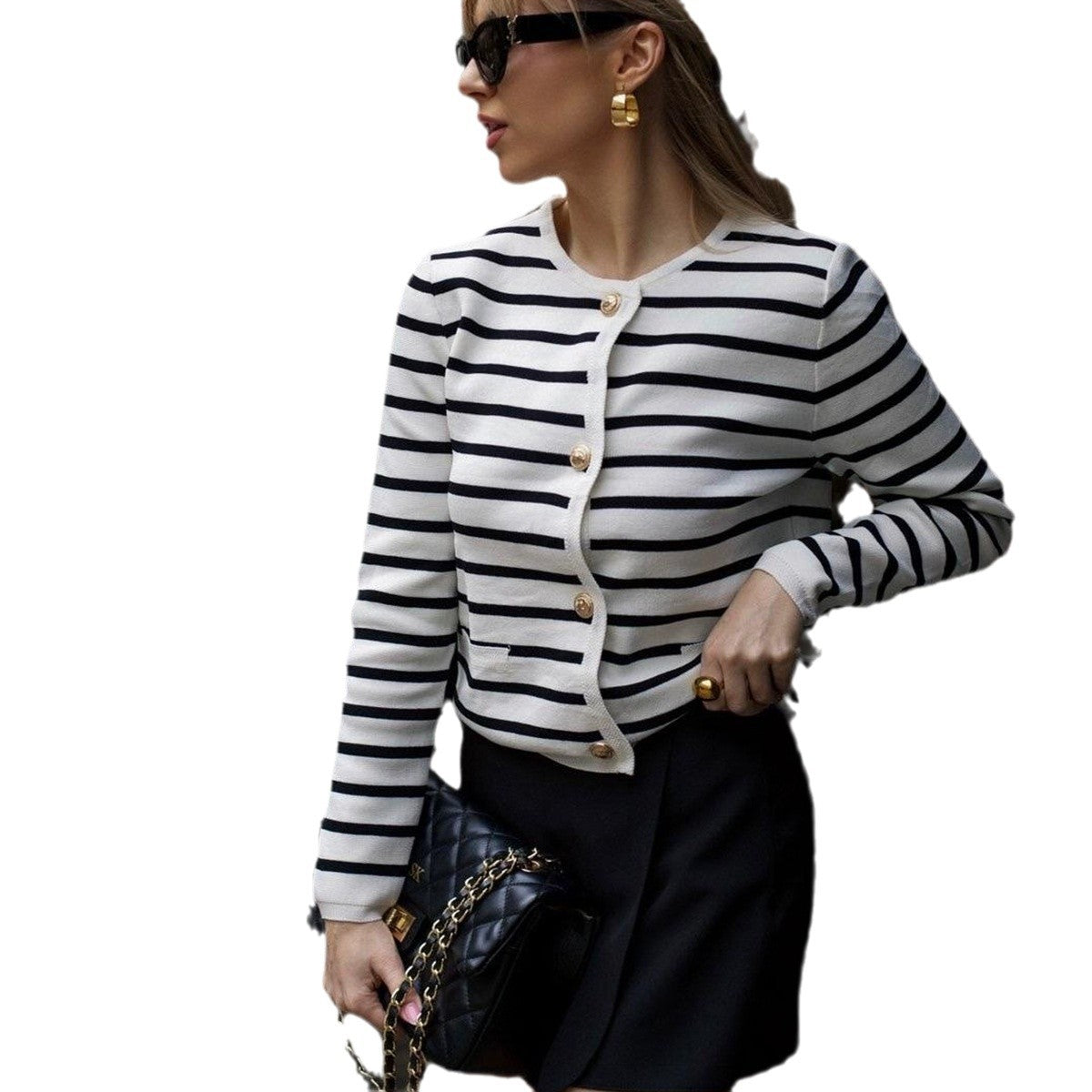 Damen gestreifte Strickjacke Sovae