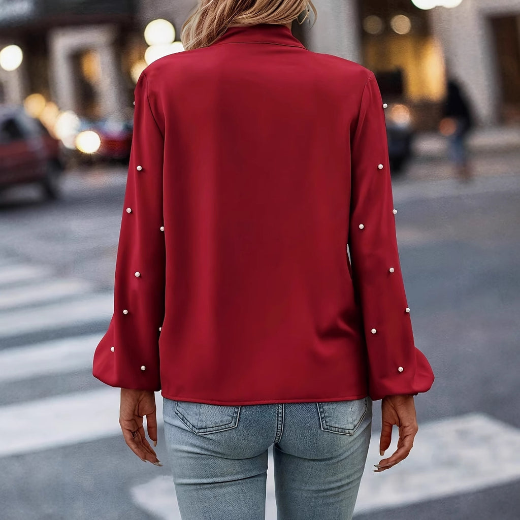 Damen Bluse mit Puffärmeln und Schleife Sovae