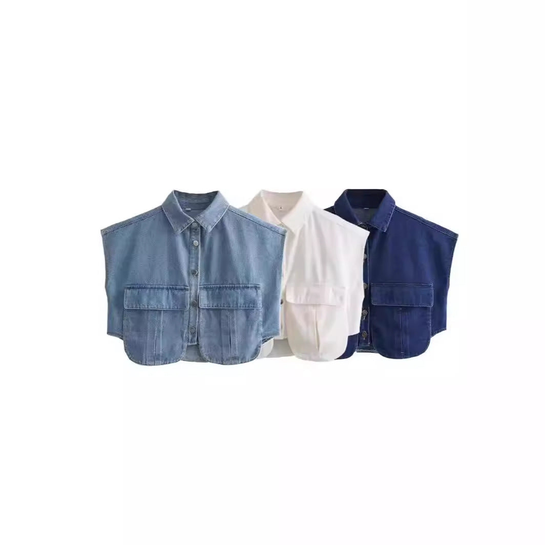 Damen ärmellose Utility-Bluse mit Taschen Sovae