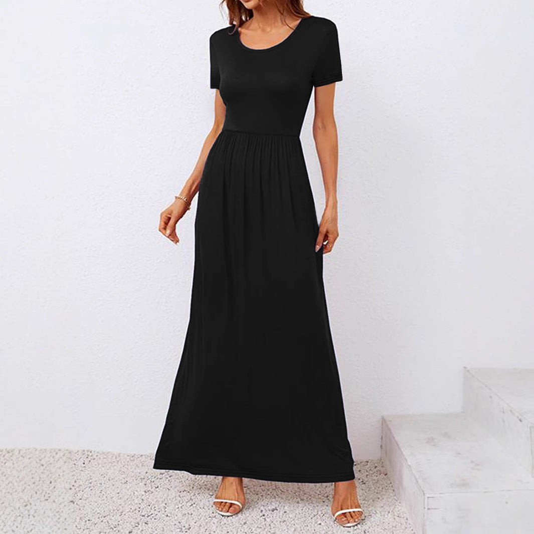 Damen Komfortables Maxikleid mit kurzen Ärmeln und elastischer Taille Sovae