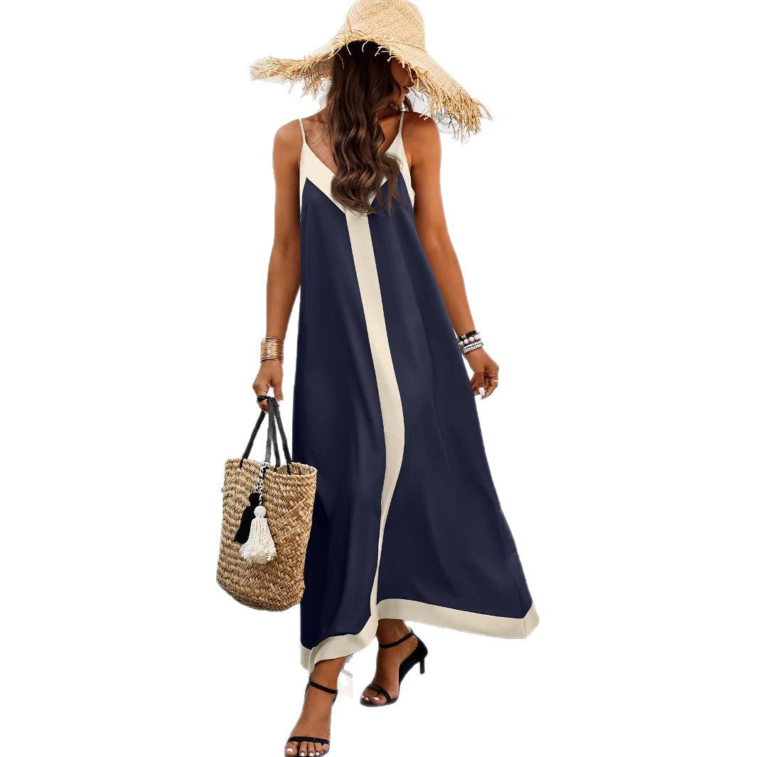 Damen Maxikleid mit V-Ausschnitt und asymmetrischem Saum Sovae