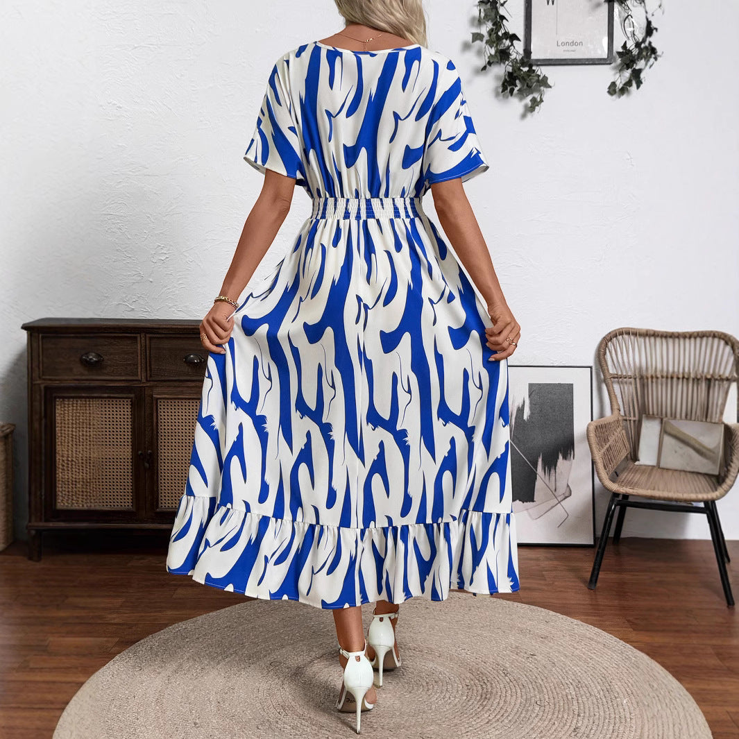 Damen Maxikleid mit V-Ausschnitt und voluminösem Saum Sovae
