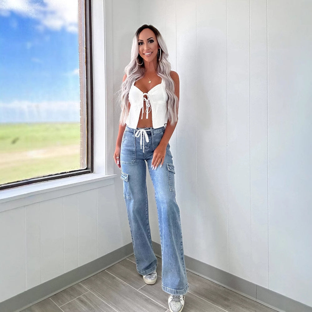 Damen Cargo-Jeans mit weitem Schnitt und elastischem Bund Sovae