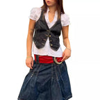 Damen modische Denim-Weste mit Taschen Sovae