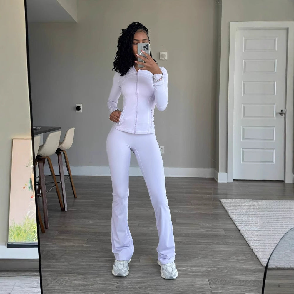 Damen Sportliches Freizeit-Loungewear-Set mit enganliegendem Langarmoberteil und hoher Taille Sovae