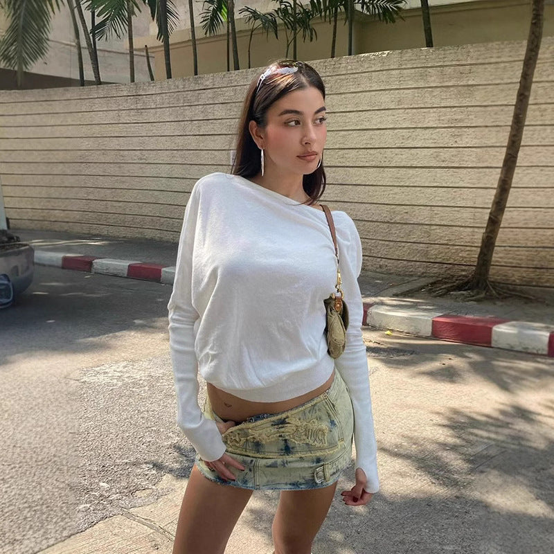 Damen Lockeres Langarmshirt mit weitem Ausschnitt Sovae