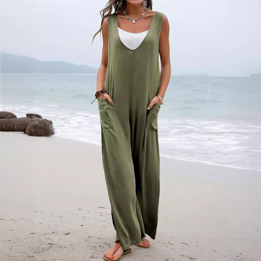 Damen Bequemer Sommeroverall mit weitem Schnitt und praktischen Taschen Sovae