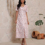 Damen Midi-Kleid mit floralem Muster und eleganter Schleife Sovae