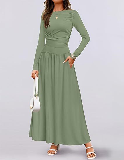 Damen Maxikleid mit langem Arm und eleganter Raffung Sovae