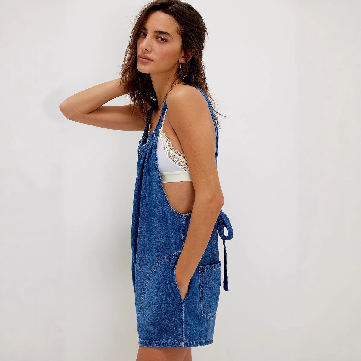 Damen modischer Jeans-Overall mit Spaghettiträgern Sovae